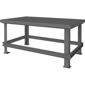 Stationary Machine Table W/ Shelf, Steel Square Edge, 60"W x 36"D x 30"H, Gray