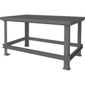 Stationary Machine Table with Shelf, Steel Square Edge, 60"W x 36"D, Gray