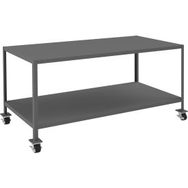 Mobile Machine Table with 2 Shelves, Steel Square Edge, 72"W x 36"D, Gray