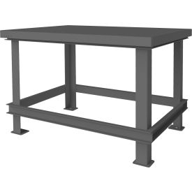 Stationary Machine Table with Shelf, Steel Square Edge, 48"W x 36"D x 34"H, Gray