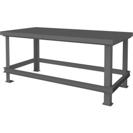 Stationary Machine Table With Shelf, Steel Square Edge, 72"W x 36"D x 34"H, Gray