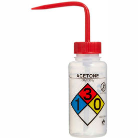 LDPE Wash Bottles 250ml, Acetone Label, Red Cap, Wide Mouth, 4/PK