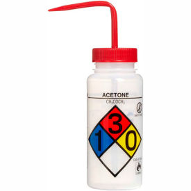 Wash Bottles 500ml, Acetone Label, Red Cap, Wide Mouth, 4/PK