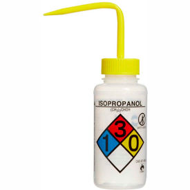LDPE Wash Bottles 250ml, Isopropanol Label, Yellow Cap, Wide Mouth, 4/PK