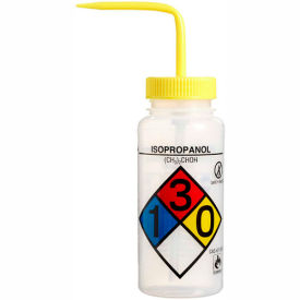 LDPE Wash Bottles 500ml, Isopropanol Label, Yellow Cap, Wide Mouth, 4/PK