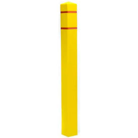 Bollard Cover, 6.5" Diameter x 55" Height, Yellow with Red Tape, Square