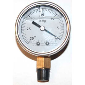Test Gauge, 0-30 Hg Vacuum, Liquid Filled, 2" Face
