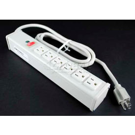 Aluminum Power Strip W/Lighted Switch, 6 Outlets, 15A, 6' Cord