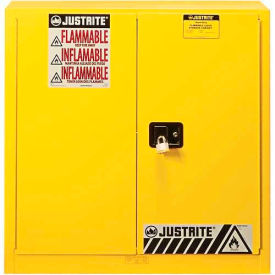 Paint & Ink Cabinet, 1 Bi-Fold Self Close Door, Vertical Storage, 40 Gallon Capacity, Yellow