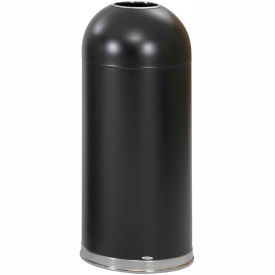 Steel Round Dome Top Trash Can with Galvanized Liner, 15 Gallon, Black