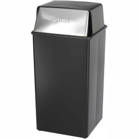 Steel Square Trash Can with Push Top Lid, 36 Gallon, Black