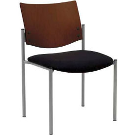Armless Guest Chair - Chocolate Wood Back, Black Vinyl Seat