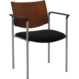 Guest Chair with Arms - Chocolate Wood Back, Black Fabric Seat