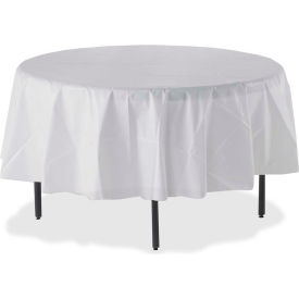 Round Tablecover, 84"W x 84"L, Plastic, White, 6/Pack
