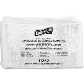 Beverage Napkins, 9-1/2"W x 9-1/4"D, White, 4000/Carton