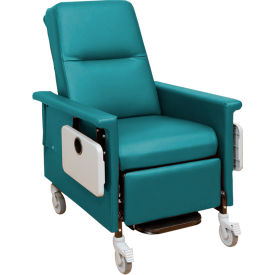 Medical Recliner with Infinite Recline, 5" Casters, Push Bar & Side Table, Aquamarine