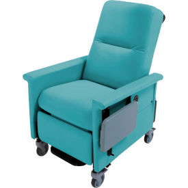Medical Recliner with Swing Arms and Infinite Recline, Push Bar & Side Table, Aquamarine