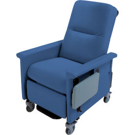 Recliner with Swing Arms and Infinite Recline, Push Bar & Side Table, Colonial Blue