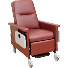 Medical Recliner with Infinite Recline, 5" Casters, Push Bar & Side Table, Cranberry