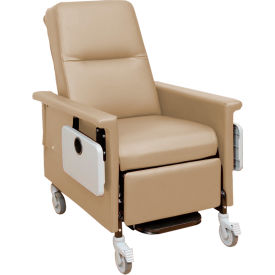 Medical Recliner with Infinite Recline, 5" Casters, Push Bar & Side Table, Natural