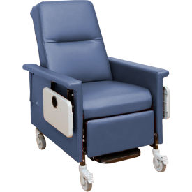 Medical Recliner with Infinite Recline, 5" Casters, Push Bar & Side Table, Bonnie Blue