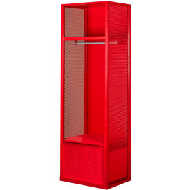 Welded Gear Locker with Top Shelf and Footlocker, 24"W x 18"D x 72"H, Red, Assembled