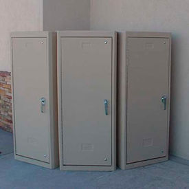 Bike-Shell Bike Locker, 1 Bike Capacity, 54"L x 30"W front x 4"W back x 74"H, Tan, T-Handle