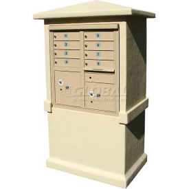 Decorative Stucco Mailbox Center, TALL Pedestal in Sandstone Color