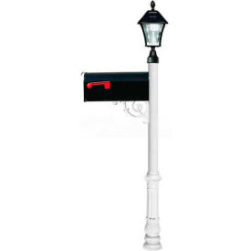 E1 Economy Mailbox, Post (Ornate Base & Black Solar Lamp), White