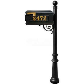 Mailbox, Post (Fluted Base & Ball Finial), with Vinyl Numbers, Support Brace, Black