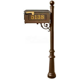 Mailbox, Post (Fluted Base & Ball Finial), with Vinyl Numbers, Support Brace, Bronze