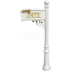 Mailbox, Post (Fluted Base & Ball Finial), with Vinyl Numbers, Support Brace, White