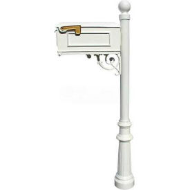 Mailbox Post (Fluted Base & Ball Finial), Support Brace (No Address Plates), White