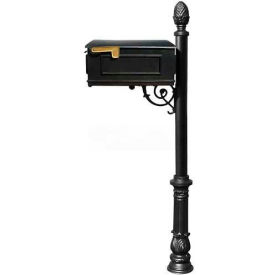 Mailbox, Post (Ornate Base & Pineapple Finial), Support Brace (No Address Plates), Black