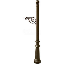 Post with Support Brace, Decorative Fluted Base & Ball Finial, (No Mailbox), Bronze