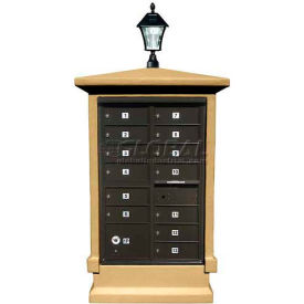 Stucco CBU Mailbox Center, SHORT Pedestal in Burnt Tuscan Color with Bayview Solar Lamp