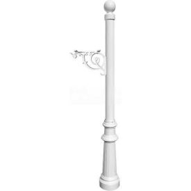 Post with Support Brace, Decorative Fluted Base & Ball Finial, (No Mailbox), White
