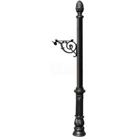Post with Support Brace, Decorative Ornate Base & Pineapple Finial, (No Mailbox), Black