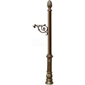 Post with Support Brace, Decorative Ornate Base & Pineapple Finial, Bronze