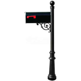 E1 Econ.Mailbox, Post (Fluted Base & Ball Finial), Support Brace, Mounting Plate, Black