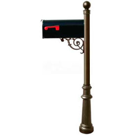 E1 Econ.Mailbox, Post (Fluted Base & Ball Finial), Support Brace, Mounting Plate, Bronze