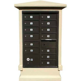 Decorative Stucco CBU Mailbox Center, SHORT Pedestal in Sandstone Color