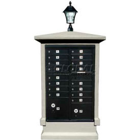 Stucco CBU Mailbox Center, SHORT Pedestal (Column Only) in Non-Painted with Bayview Solar Lamp