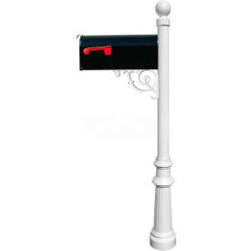 Econ.Mailbox, Post (Fluted Base & Ball Finial), Support Brace, Mounting Plate, White
