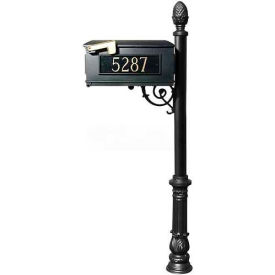 Mailbox, Post (Ornate Base & Pineapple Finial), w/3 Address Plates, Support Brace, Black