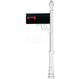 E1 Econ.Mailbox, Post(Ornate Base & Pineapple Finial), Support Brace, Mounting Plate, White