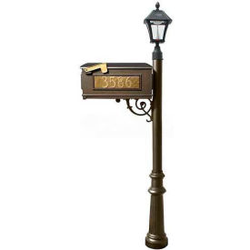 Mailbox, Post (Fluted Base & Black Bayview Solar Lamp), w/3 Address Plates, Support Brace, Bronze