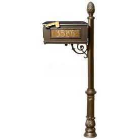Mailbox, Post (Ornate Base & Pineapple Finial), w/3 Address Plates, Support Brace, Bronze