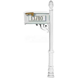 Mailbox, Post (Ornate Base & Pineapple Finial), w/3 Address Plates, Support Brace, White