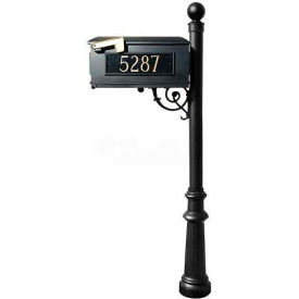 Mailbox, Post (Fluted Base & Ball Finial), w/3 Address Plates, Support Brace, Black